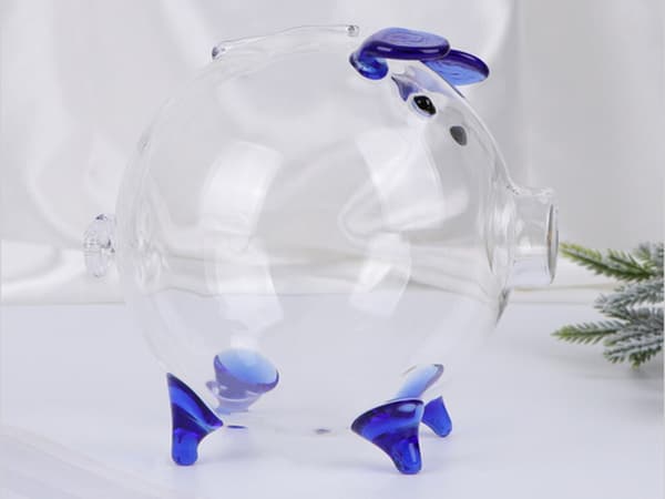 Spargris glas liten Blå