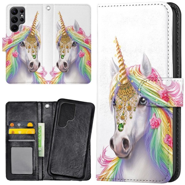 Samsung Galaxy S22 Ultra - Plånboksfodral/Skal Unicorn/Enhörning multifärg