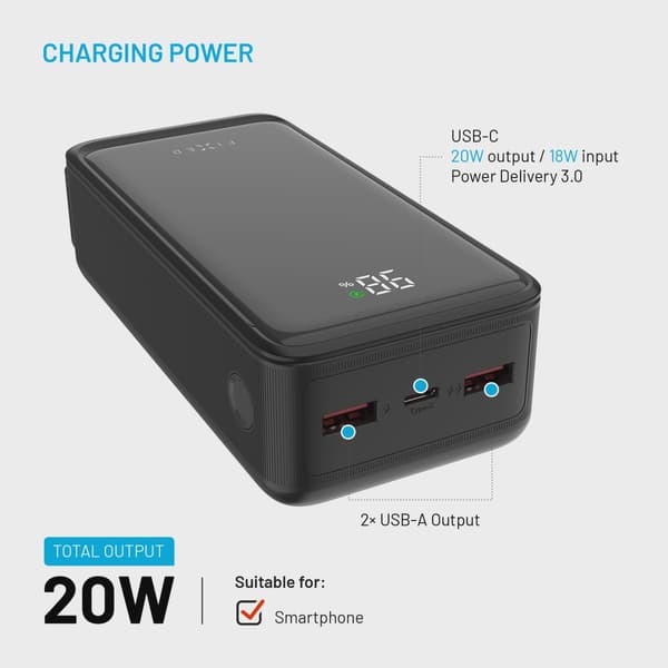 FIXED Zen2 30 USB-C PD 20W Power Bank 30.000 mAh Svart