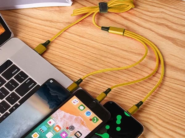 3in1 usb kabel för telefon lightning kabel iphone micro usb typ-c 1,2m Guld