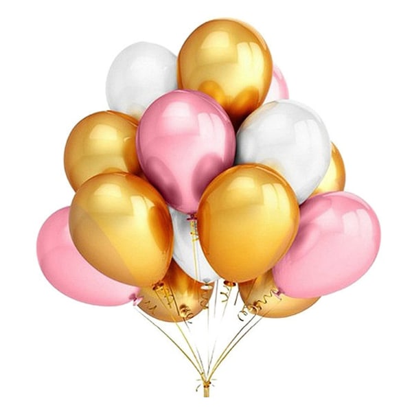 12-pack balloner - Pink, guld og sølv