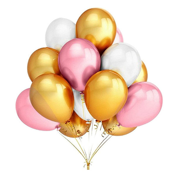 12-Pack Ballonger - Rosa, guld & silver