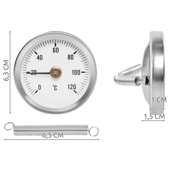 Anliggningstermometer 0-120°C - Termometer Silver