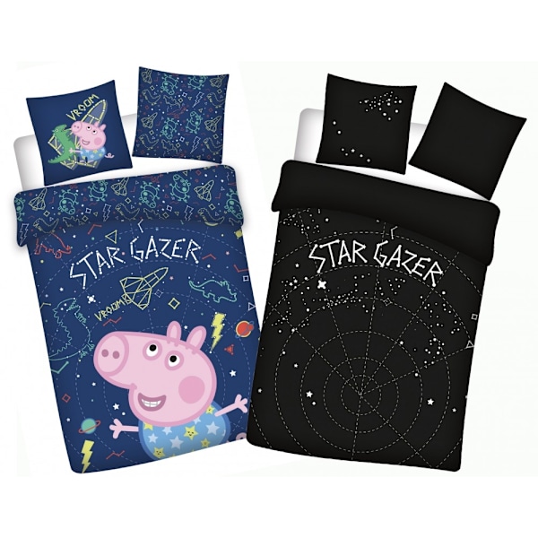 Greta Gris Stjärnskådare Glow-in-the-dark sängkläder för barn, 100x135 cm, 40x60 cm