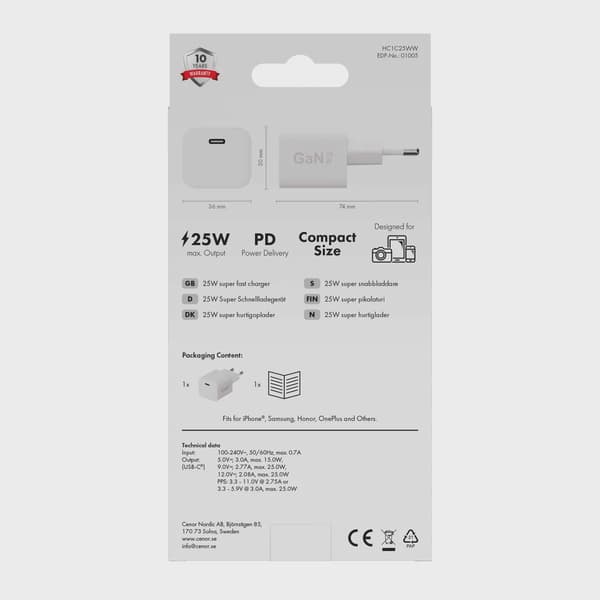 X2O 25W hemmaladdare USB-C GaN vit