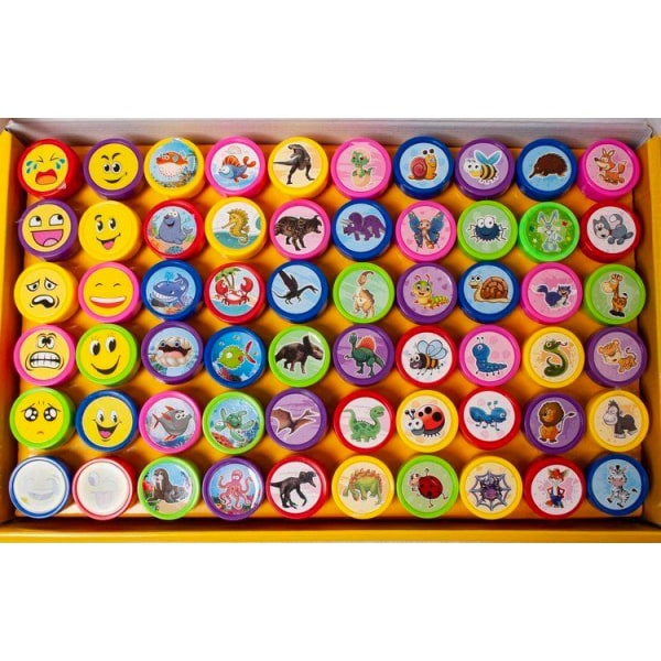60 dele - Minifrimærkesæt til børn - Tegn & Mal - Forskellige motiver Multicolor