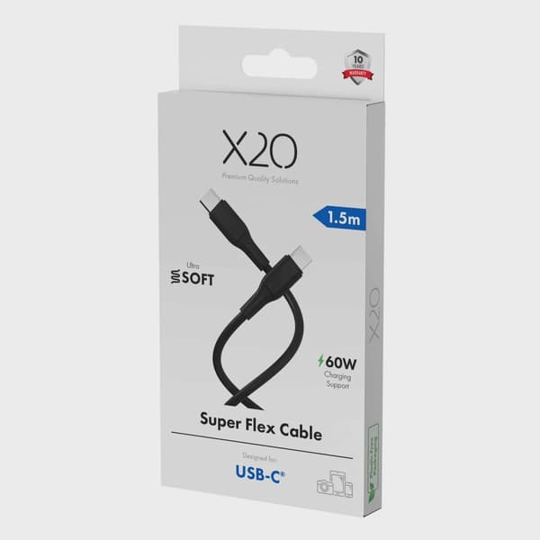 X2O SUPERFLEX 60W USB-C/C-kabel 1,5 m svart