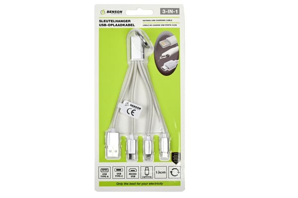 USB-kabel 3-i-1 nyckelring 13 cm