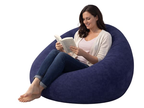 Uppblåsbar sittpuff velour Mörkblå