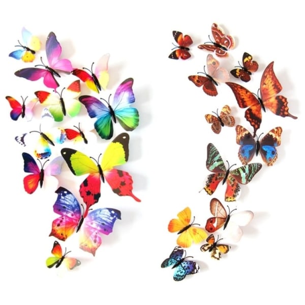 12-Pack Sommerfugle med 3D-effekt - Magnet & Dobbeltklæbende