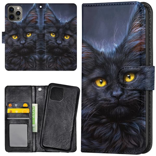 iPhone 13 Pro - Plånboksfodral/Skal Svart Katt