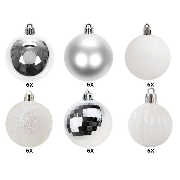 36-Pack Julkulor - Silver & Vit - 3 cm