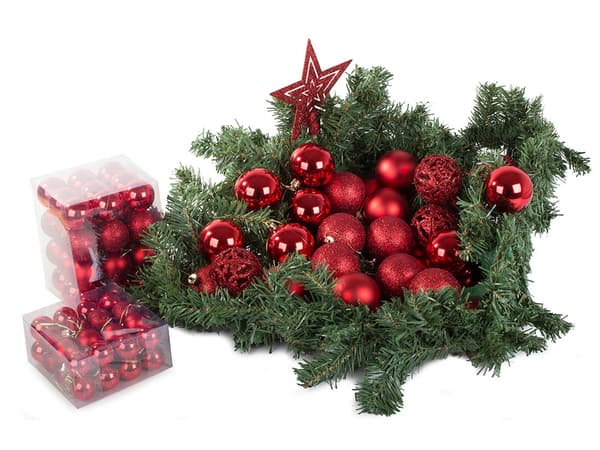 100-Pak Julekugler + Stjerne – Juledekoration Red