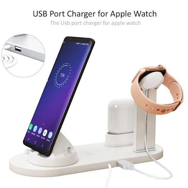 Ladestation til mobil, Apple Watch & AirPods - Induktion White