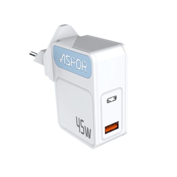 45W Laddare med Reseadapter US/EU - USB-C - PD - Snabbladdare Vit