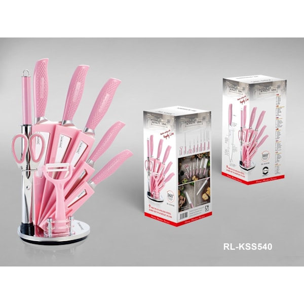 Knivset med Roterande Ställ - 9-delar Pink