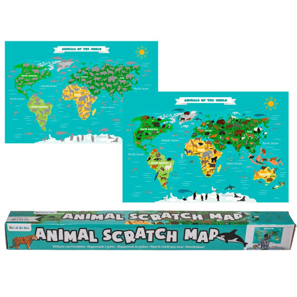 Scratch Map with Eläimet / Maailmankartta / Raaputuskartta - 88x52cm Multicolor