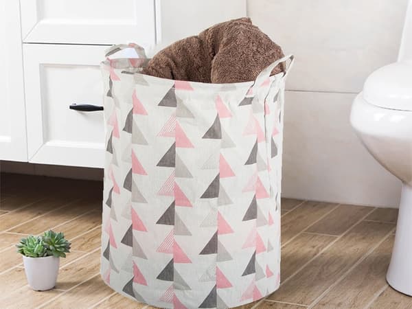 Hopfällbar Tvättkorg – 45L Triangel Rosa/Grå