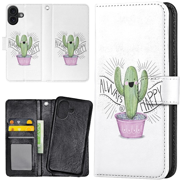 iPhone 16 Plus - Plånboksfodral/Skal Happy Cactus