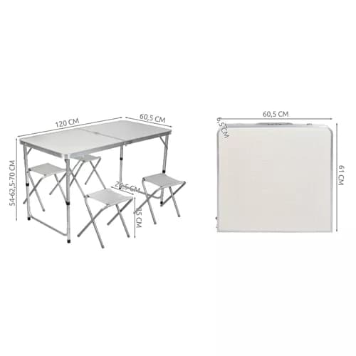 Sammenleggbart Bord med 4 Krakker – Campingbord