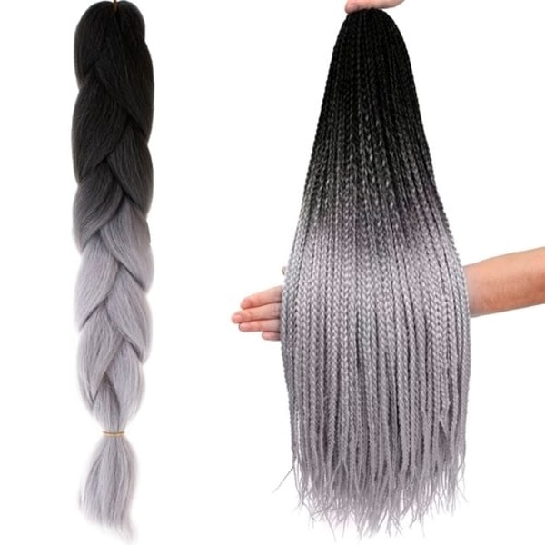 Jumbo Braid / Löshår Hårfläta - 60 cm MultiColor Svart/Grå