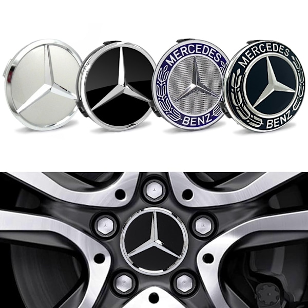 4-Pak - Mercedes-Benz Centerkapsler til Fælge - Bil 75mm Svart