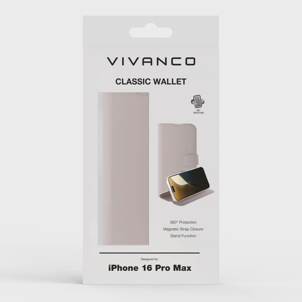 Vivanco Classic Plånboksfodral iPhone 16 Pro Max Greige
