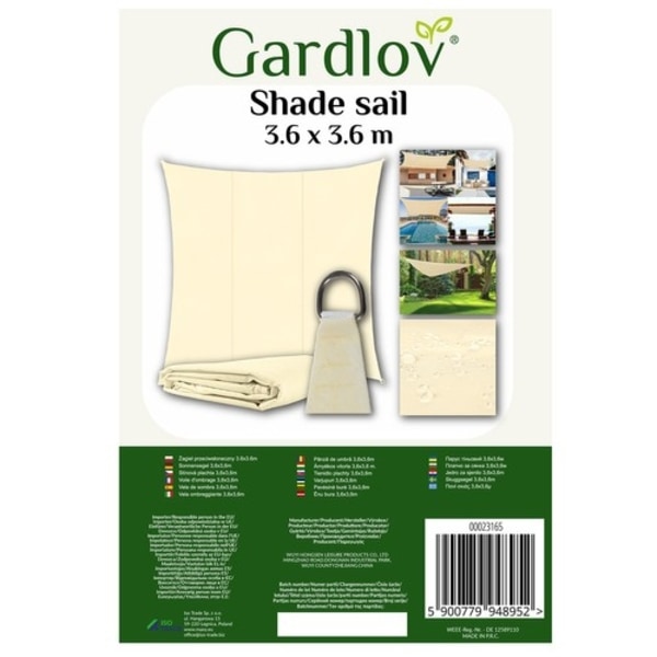 Solsegel / Segelduk - Vattentät - 3,6x3,6 m - 180g/m2 Beige
