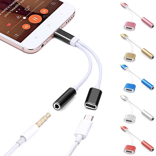 iPhone Splitter & AUX kuulokesovitin - Lataa ja kuuntele - sovitin Silver