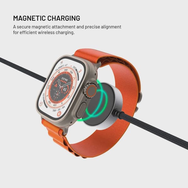 FIXED USB-C-laddningskabel för Apple Watch och Galaxy Watch, 1,5 m, svart