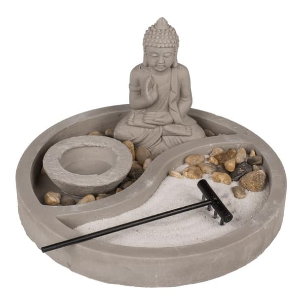 Zen Buddha Bordsdekoration med Ljushållare grå