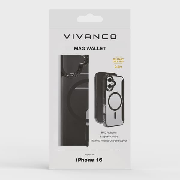 Vivanco Mag Wallet Plånboksfodral iPhone 16 Svart