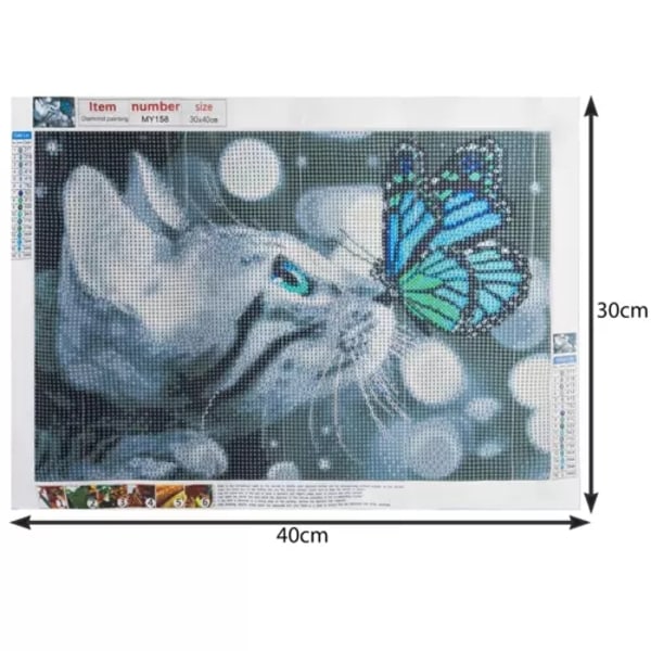 Timanttimaalaus / DIY 5D timanttimaalaus - 30x40cm - Cat Butterfly
