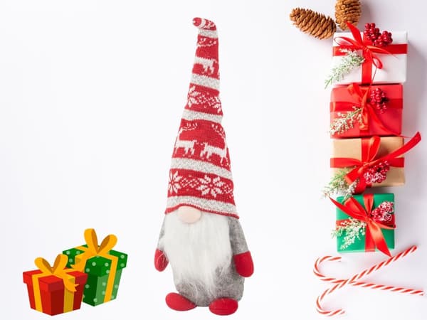 Julspöke grå tomte med julgransskägg 48 cm mjuk Grey