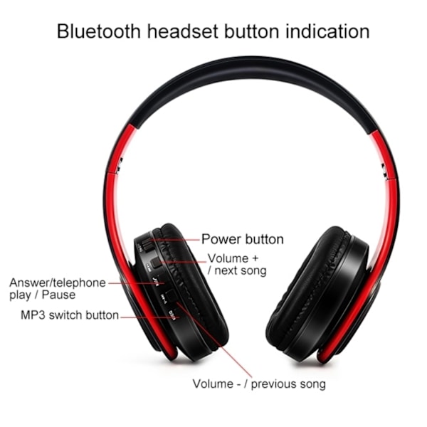 LPT660 Bluetooth-kuulokkeet - Mikrofoni & TF-kortti - Musta / punainen Multicolor