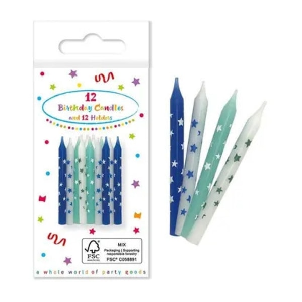 Glädjefull födelsedag - Happy Birthday Blue, Set med 12 födelsedagsljus i blått