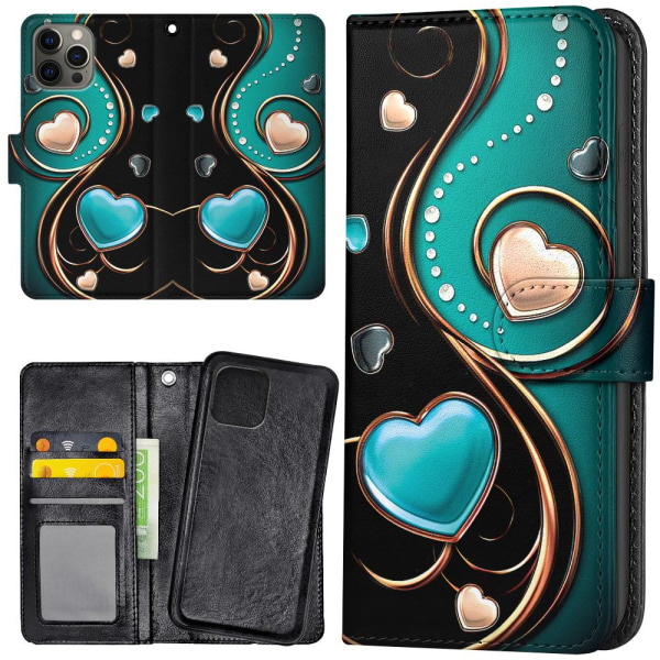 iPhone 12 Pro Max - Plånboksfodral/Skal Hjärtan