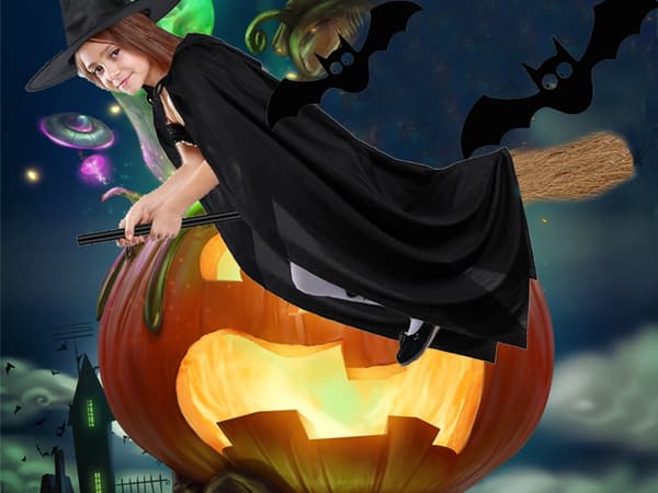 Halloweenkappe med Hætte til Børn - Sort Kappe til Udklædning
