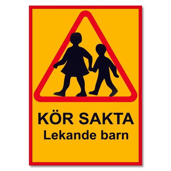 Kör sakta lekande barn Skylt / Varningsskylt - Trafikskylt MultiColor A4 - 21x30cm