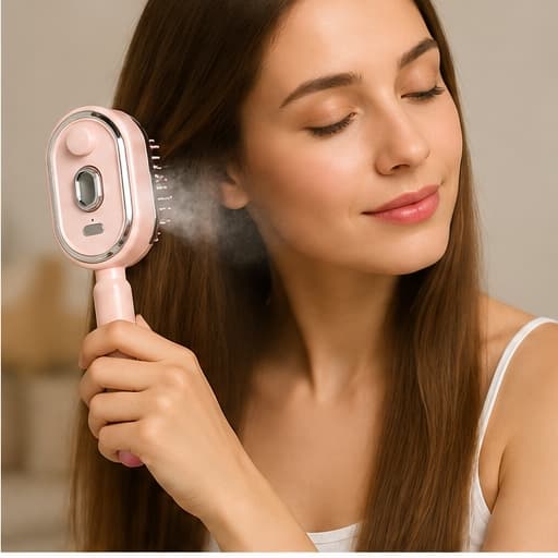 Elektrisk Spraybørste for Hår med Nano-Mist og Selvrensende Børstepigger Pink