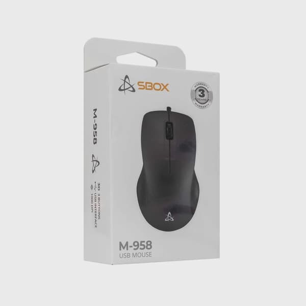 SBOX Trådad USB Mus 3D 1.000dpi Svart
