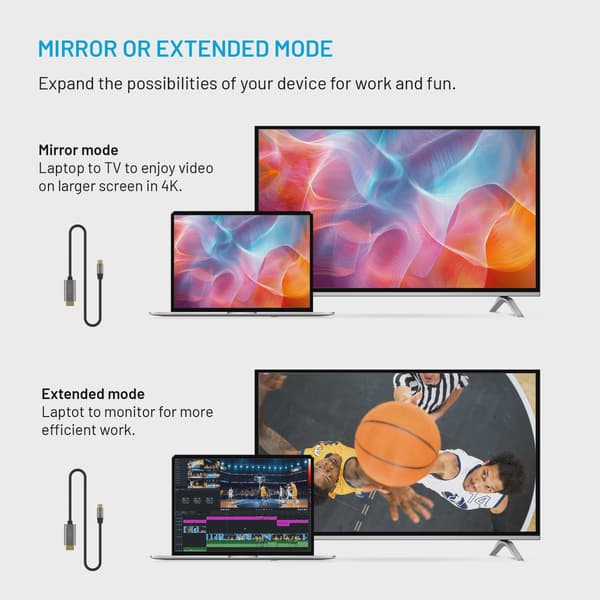 FIXED USB-C / HDMI 4K/60 Hz USB 3.1 Gen2 kabel 2m Svart