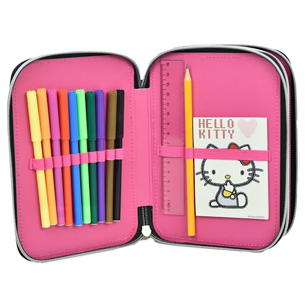 Hello Kitty hjärtformad pennfodral med 2 lager fylld