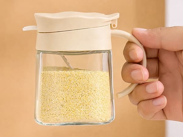 Kryddburk glas 300 ml med sked Vit