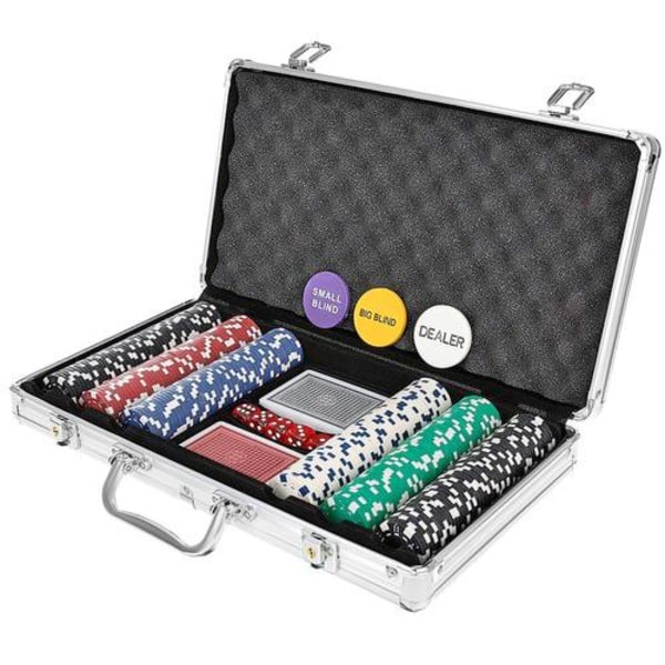 Pokersett med Koffert -300 Chips - Poker -Texas Strong Pokersett Silver