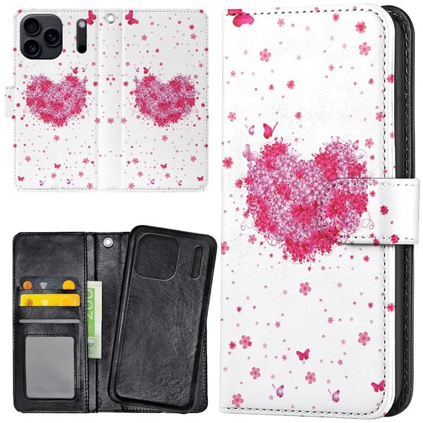 iPhone 17 Pro - Lommebok Deksel Blomsterhjerte