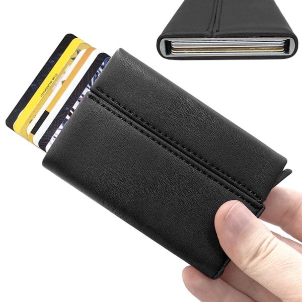 Korthållare 7 kort / Plånbok Pop-Up i Aluminium - RFID Svart