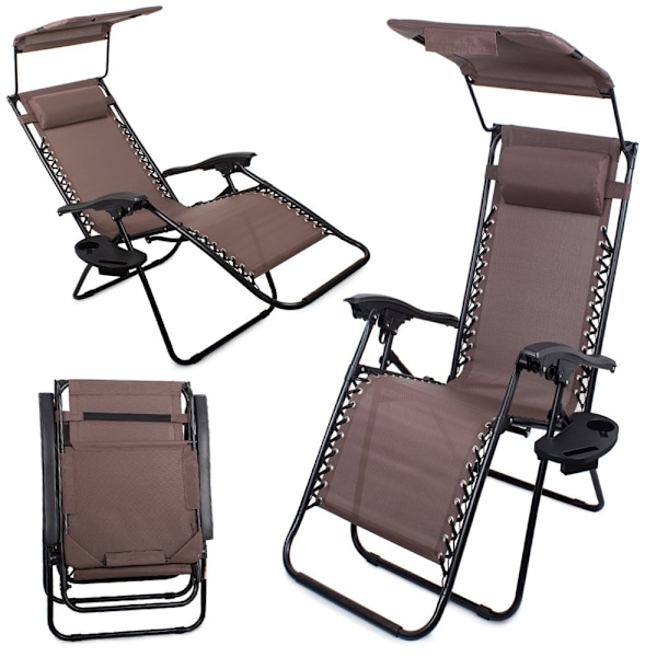 Solstol med Tak / Strandstol - Hopfällbar Brown