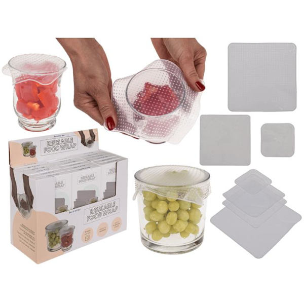 4-Pack - Återanvändbara Överdrag till Mat - Silikon Transparent