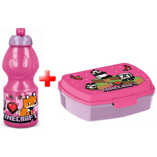 Minecraft Pixel Pink vattenflaska och macklåda set